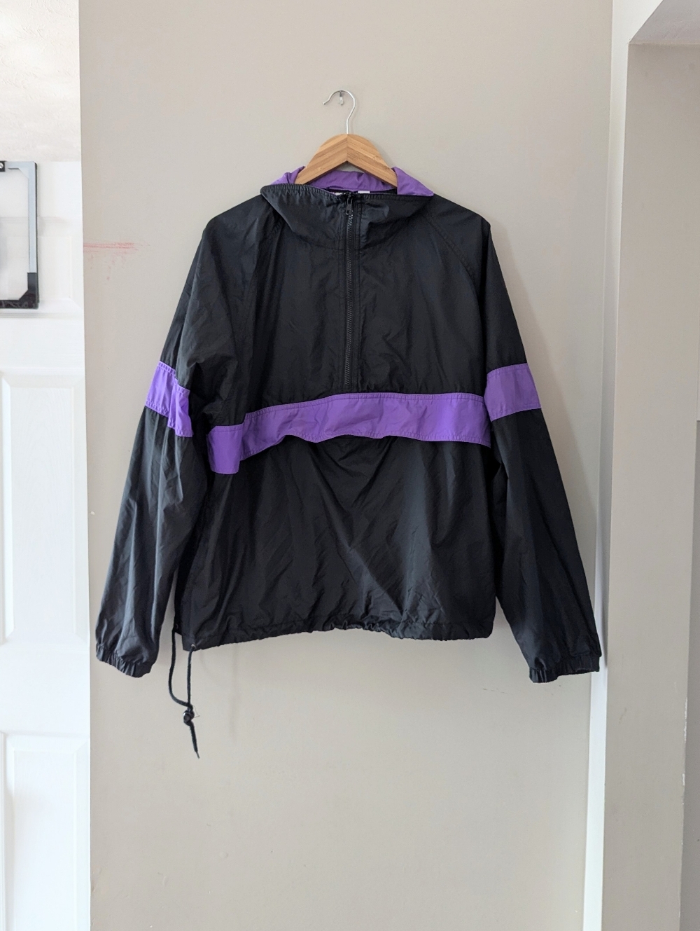 Vintage 90's Bolt Men's Black Purple Nylon Windbreaker Jacket Large Retro Funky